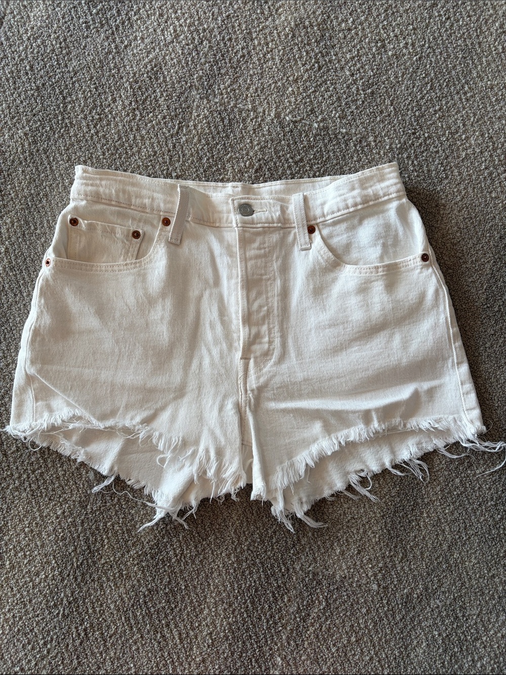 Levi's 501 White High Waisted Denim Shorts